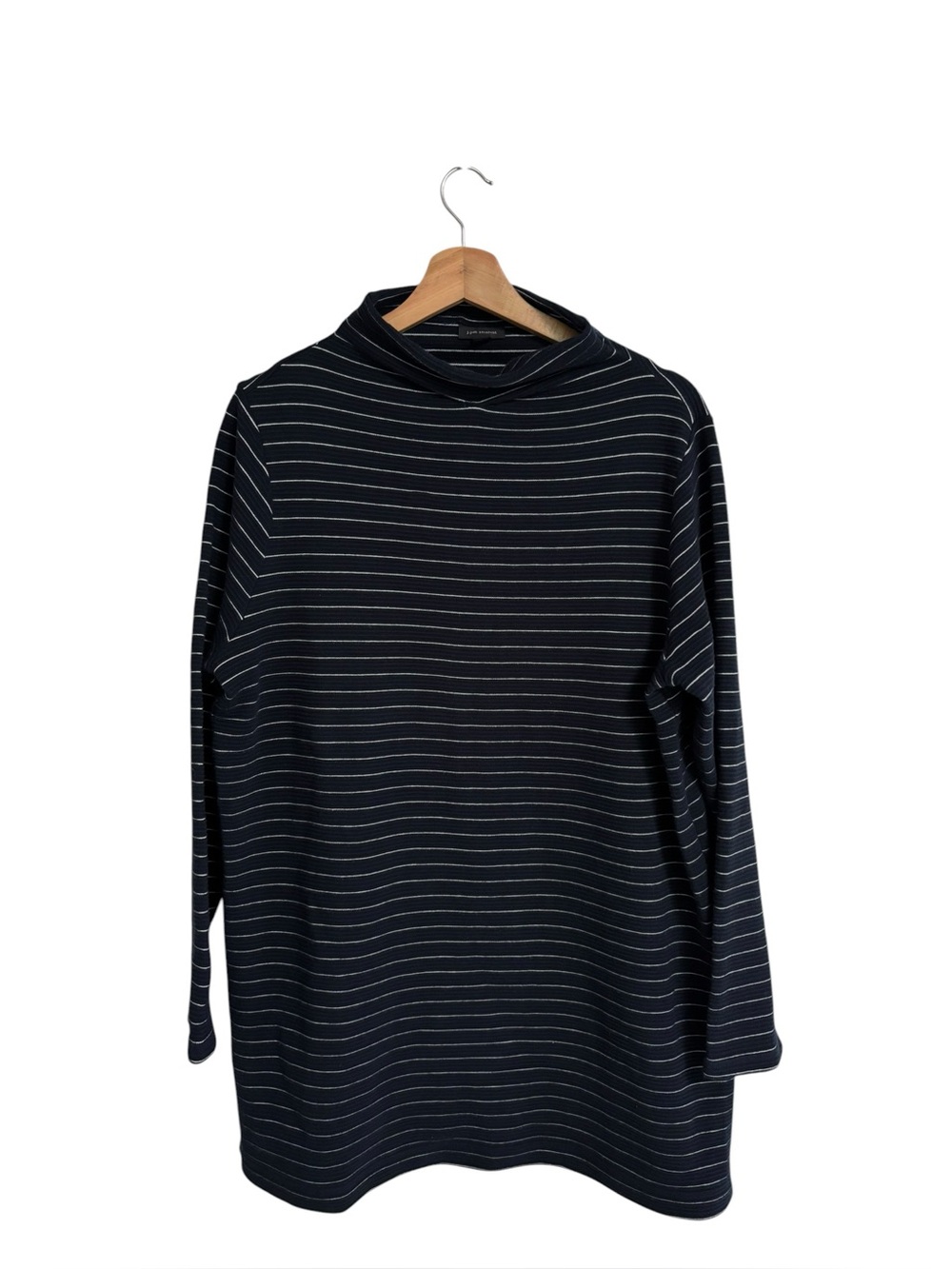 J.Jill wearever navy blue & white textured striped mock neck tunic sweater Large